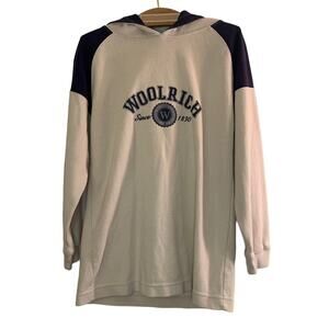 WOOLRICH Boy’s Ivory/Navy Pull-Over Hooded Long Sleeve Shirt / Size: Small